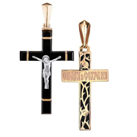 Крест золотой с черным камнем крестик мужской женский