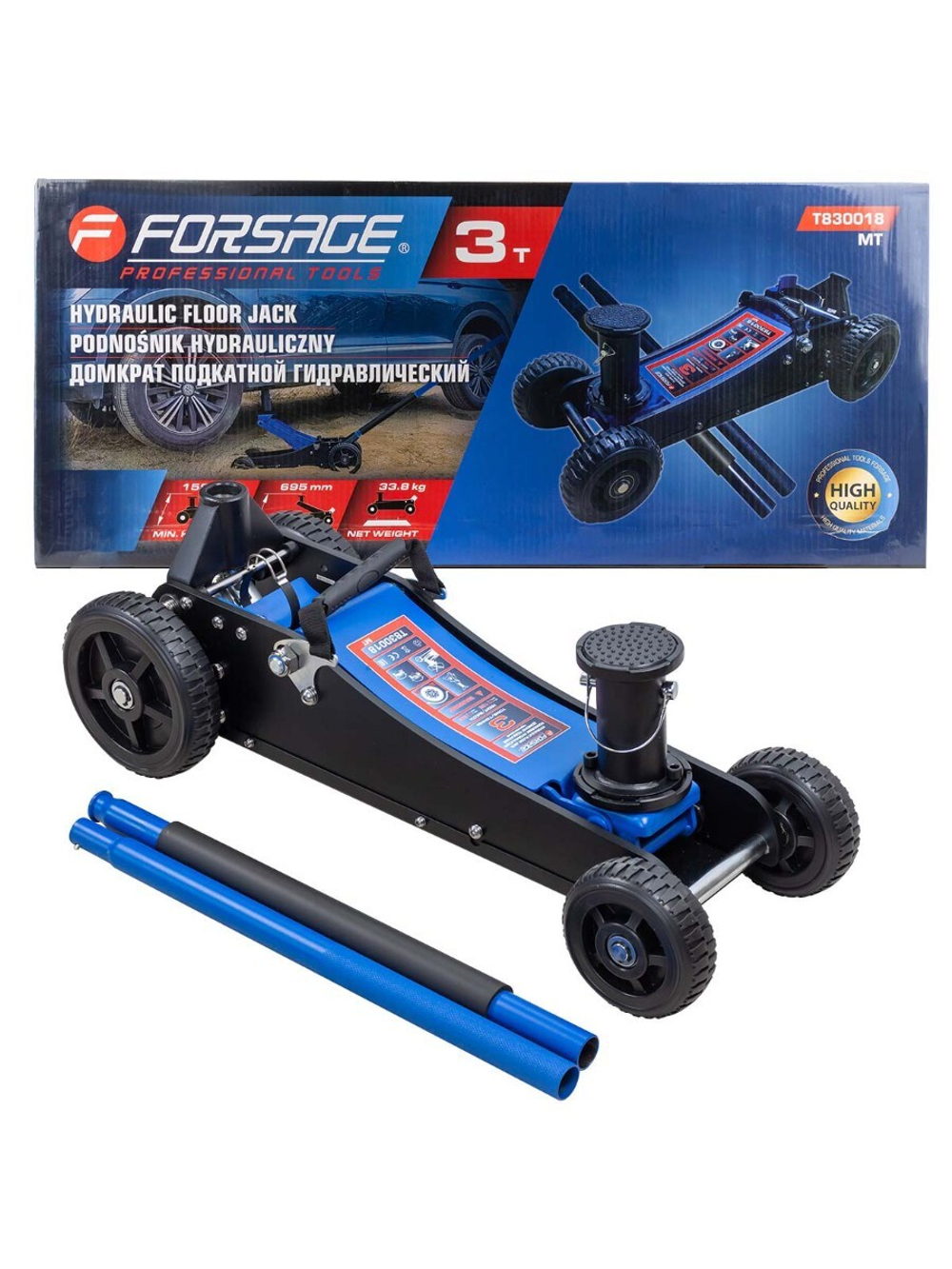 Домкрат подкатной гидравлический 3т (h min 155мм, h max 695мм) Forsage F-T830018 MT