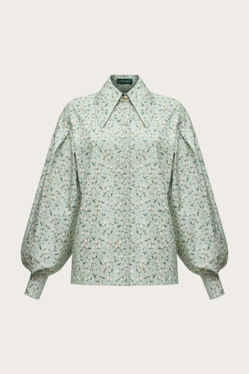 БЛУЗА ИЗ ЗЕЛЕНОГО ХЛОПКА С АВТОРСКИМ ПРИНТРОМ