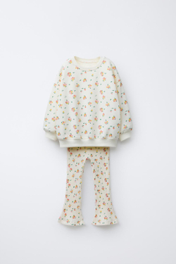 ZARA КОМПЛЕКТ ИЗ ТОЛСТОВКИ И ЛЕГГИНСОВ КЛЕШ В РУБЧИК С ПРИНТОМ, ЭКРЮ