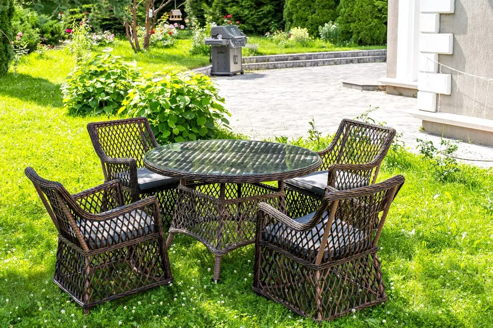 "Доппио" обеденная группа плетеная, цвет коричневый