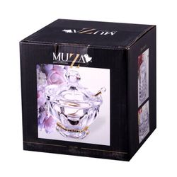 БАНКА ДЛЯ МЕДА "РУБЛЕВКА" 250 МЛ. 12.5*12.5 СМ. ВЫСОТА=14 СМ. + ЛОЖКА. КОЛЛЕКЦИЯ "MUZA" (КОР=8ШТ.)