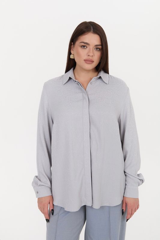 Блузка из вискозы, жаккард питон, серый
