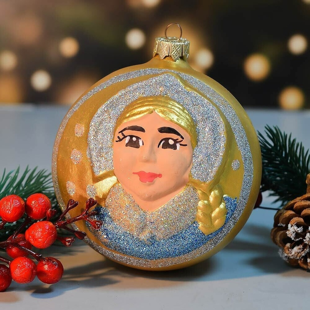 Шар новогодний 1шт 10см "Снегурочка"