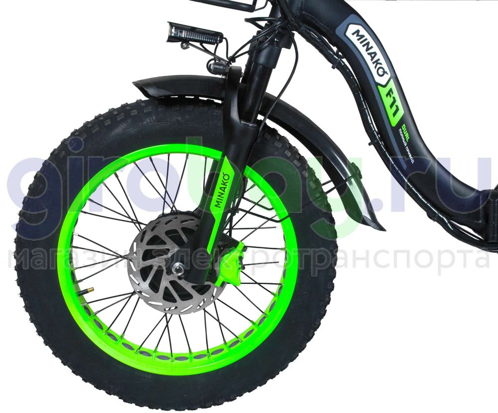 Электровелосипед Minako F11 Pro Dual 48V/20Ah (полный привод) 2025 года - Салатовый обод фото №4