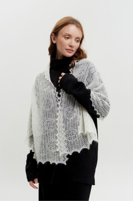 Оренбургский пуховый палантин П3-15050-02 экрю