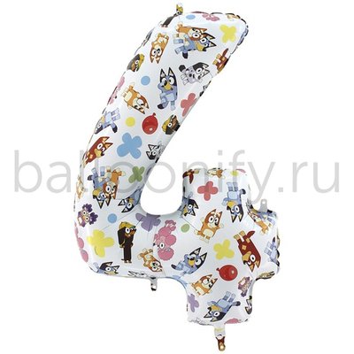 Шар ЦИФРА 4 Щенки Блу 26" 66 см