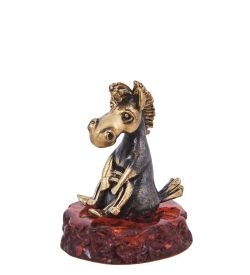 AM-4222 Фигурка «Лошадь Жеребенок» (латунь, янтарь)