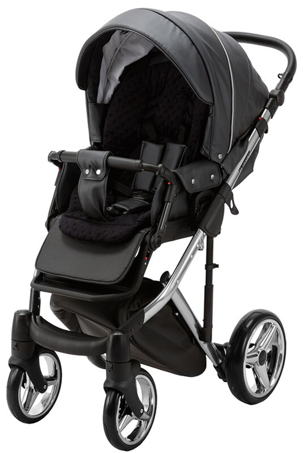 Детская коляска Adamex Chantal Special Edition Deluxe 2 в 1 С114 (ЧЕРН.ПЕРЛ.КОЖА+ХРОМ РАМА)