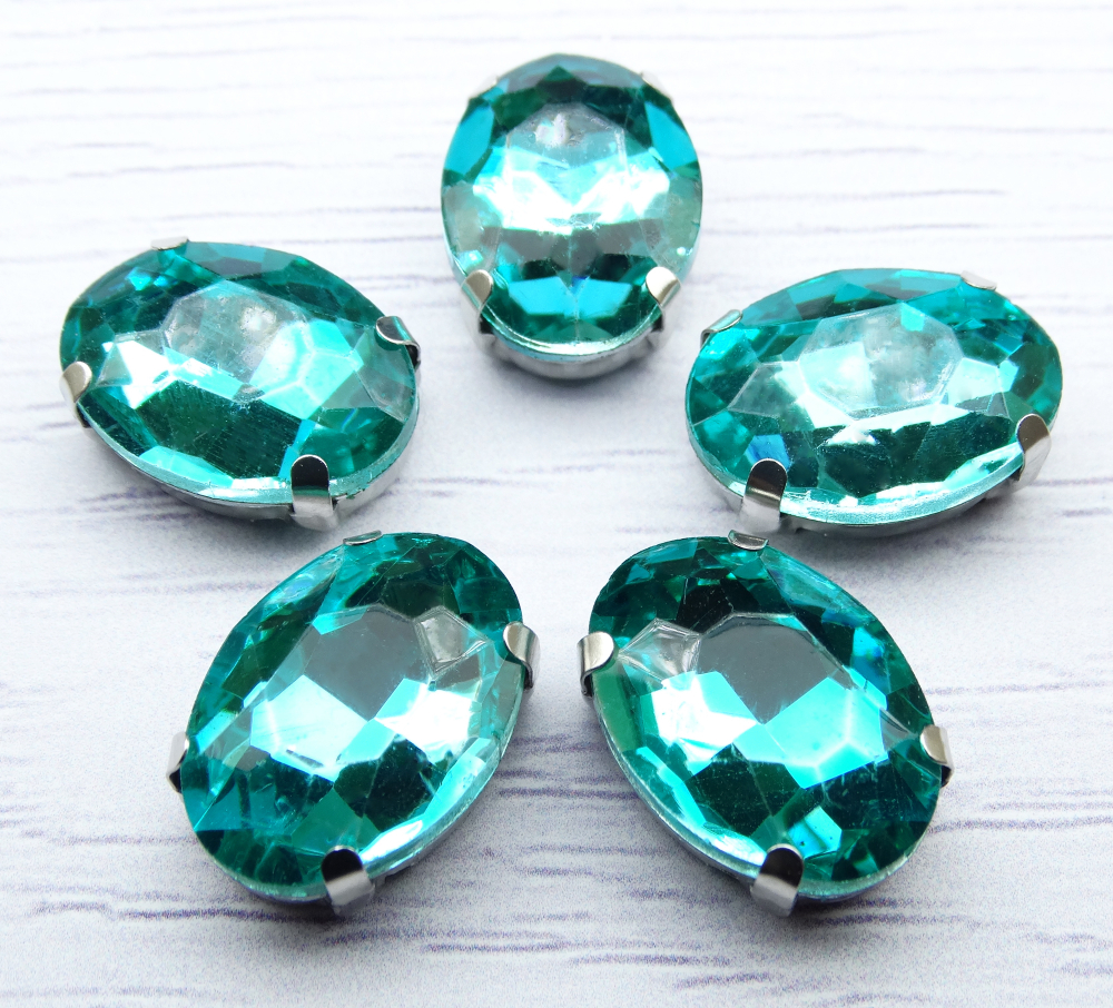 ОЦ035НН1318 Хрустальные стразы формы "овал" в цапах, цвет: бирюзовый, размер: 13х18 мм, 3 шт.