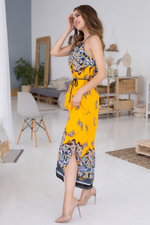 Длинное приталенное платье с разрезами по бокам (Размер: L) (Цвет: желтый)