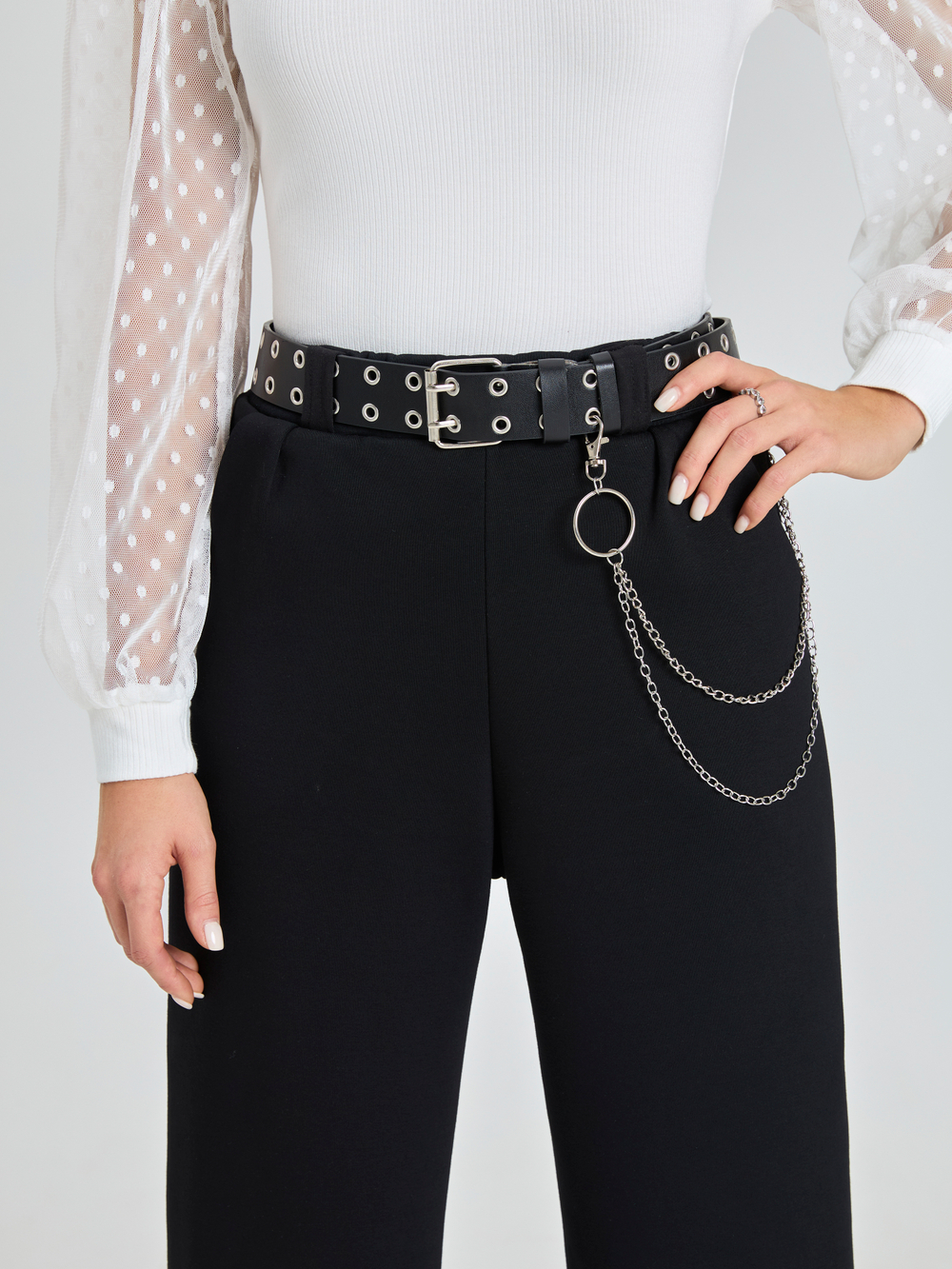 Брюки утепленные для девочки палаццо с ремнем люверсы чёрные