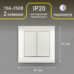 Выключатель Intro Solo 4-104-06 двухклавишный 10А-250В, IP20, СУ, перламутр
