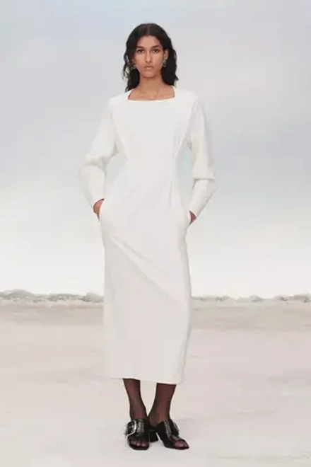 ZARA ПЛАТЬЕ МИДИ - LIMITED EDITION, ЖЕЛТОВАТО-БЕЛЫЙ