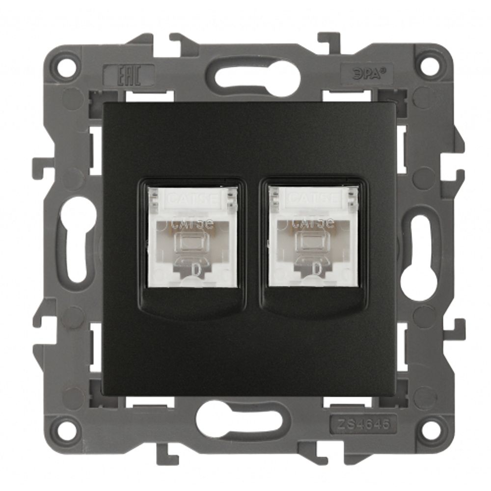 14-3108-05 ЭРА Розетка 2хRJ45, IP20, антрацит