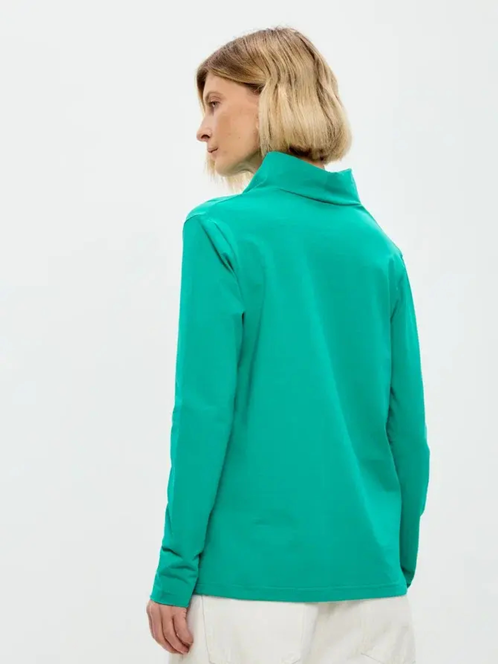 Лонгслив с цельнокроеным воротником зелёный