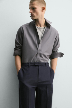 ZARA БРЮКИ RELAXED FIT ИЗ ХЛОПКА И ЛЬНА, МОРСКОЙ СИНИЙ