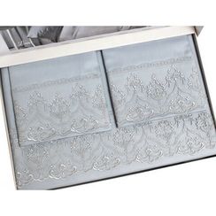 Постельное белье Lina (серое) с кружевом  deluxe TIVOLYO HOME Турция