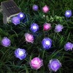 Гирлянда для улицы «Нежный цветок» 5 м 20 ламп LED чёрный провод, 8 реж.,IP-55, Розовый/фиолетовый (солнечная батарея)