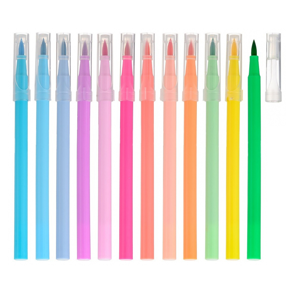 Фломастеры Basir, серия "Панда", с мягкой кистью, разноцветные, набор 12 шт