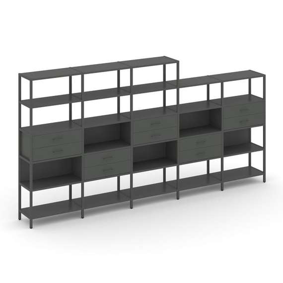 Shelf System Пятисекционный стеллаж пятиярусный с ящиками SN.STM-551 Антрацит/Металл Антрацит 3930*4