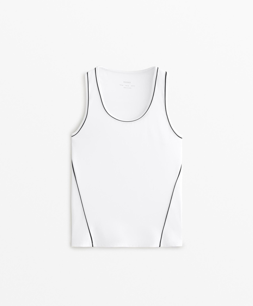 Oysho Футболка без рукавов с окантовкой, белый