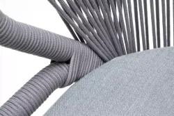 "Милан" стул плетеный из роупа, каркас алюминий белый муар, роуп светло-серый круглый, ткань светло-серая