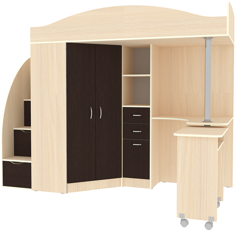 Кровать-чердак КарИВи Юниор 4  Дуб Молочный Венге