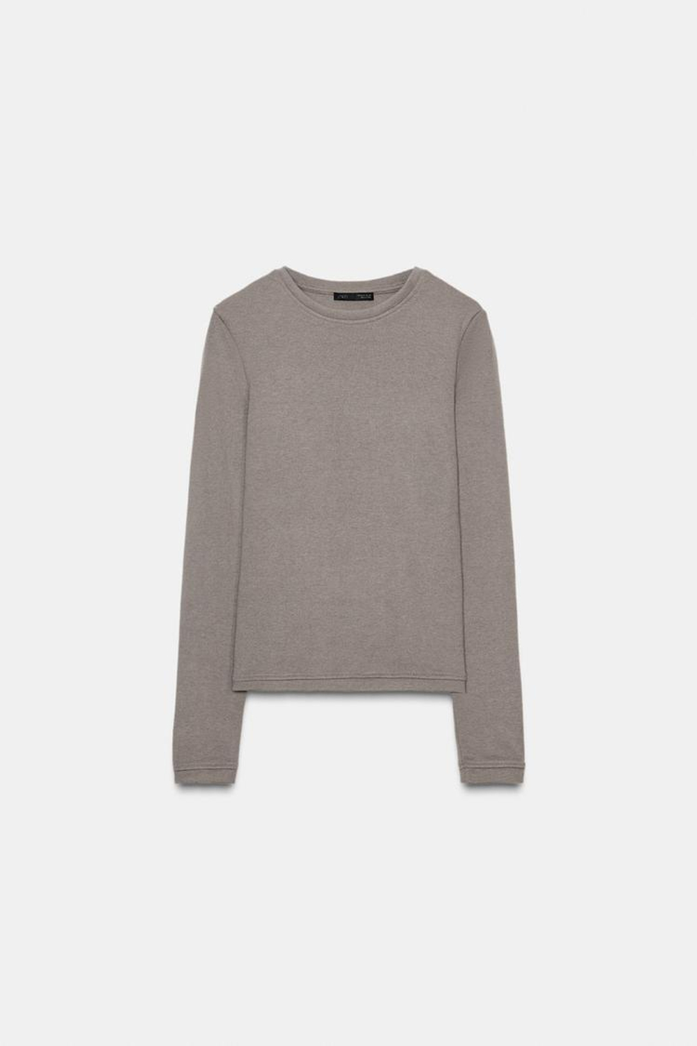 ZARA ФУТБОЛКА С ДЛИННЫМИ РУКАВАМИ, НЕЙТРАЛЬНЫЙ РОЗОВО-СЕРЫЙ