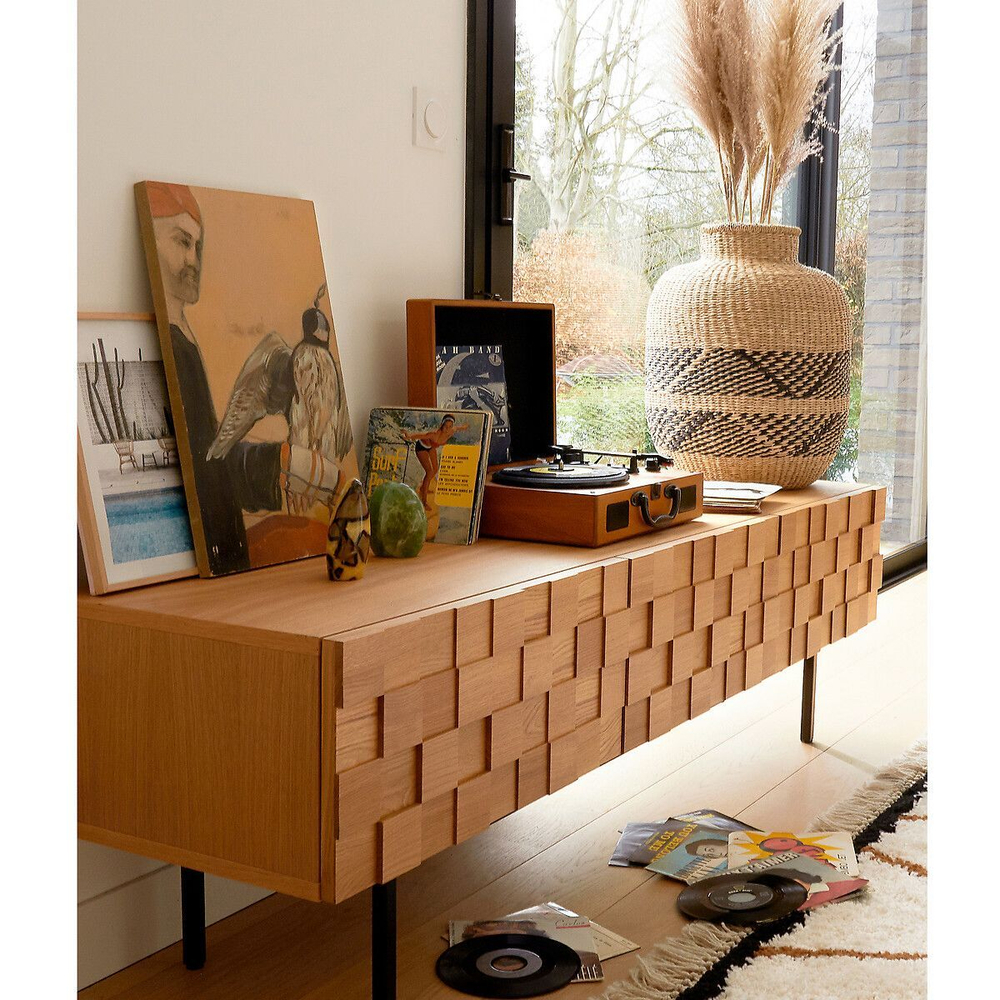 Тумба под телевизор напольная Лоред 160 см дуб, металл, ДСП