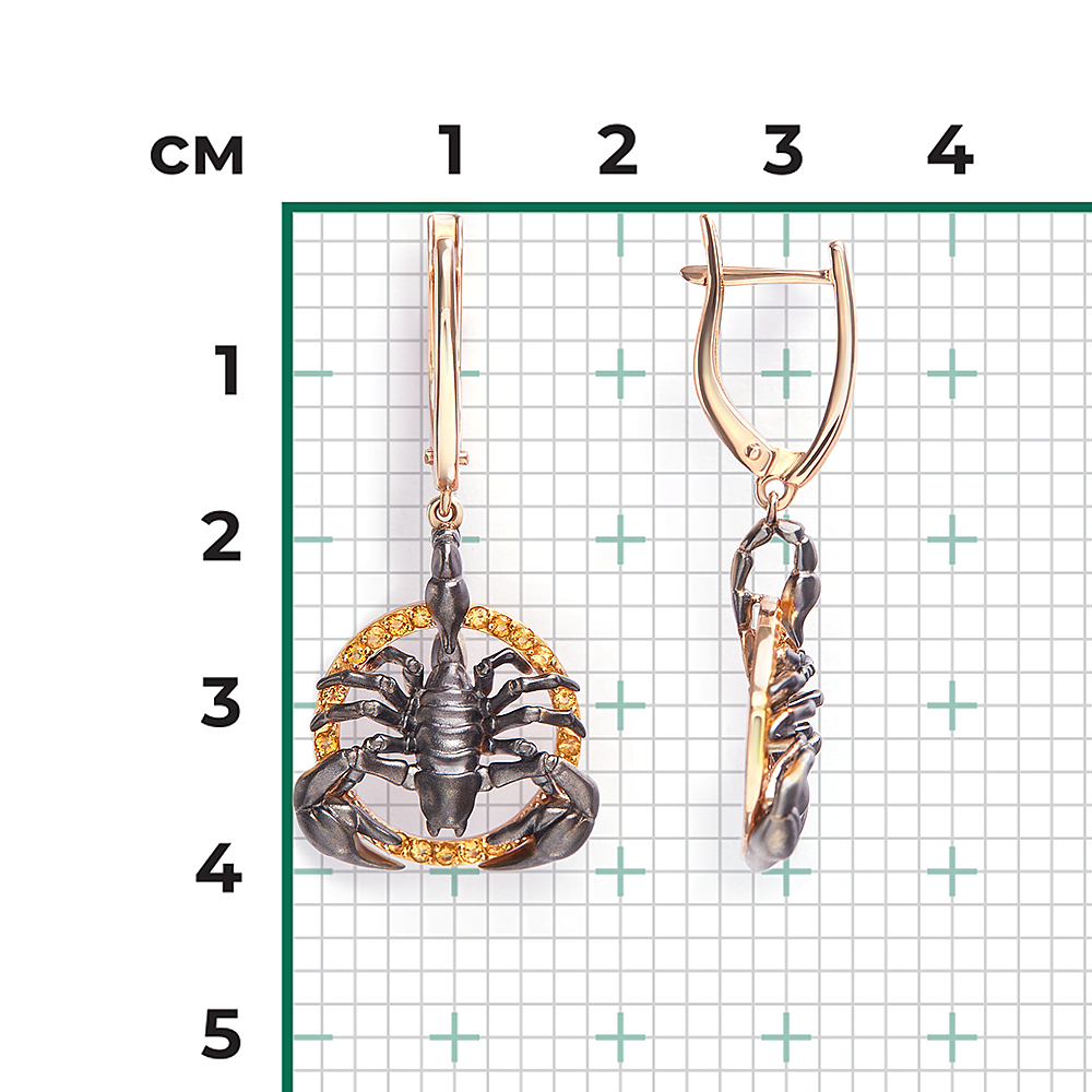 Серьги «Скорпионы» из комбинированного золота c цитринами  02-5285-00-206-1111