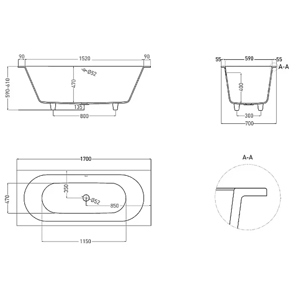 Ванна Salini Ornella Axis S-Sense 170х70 104613M белая матовая