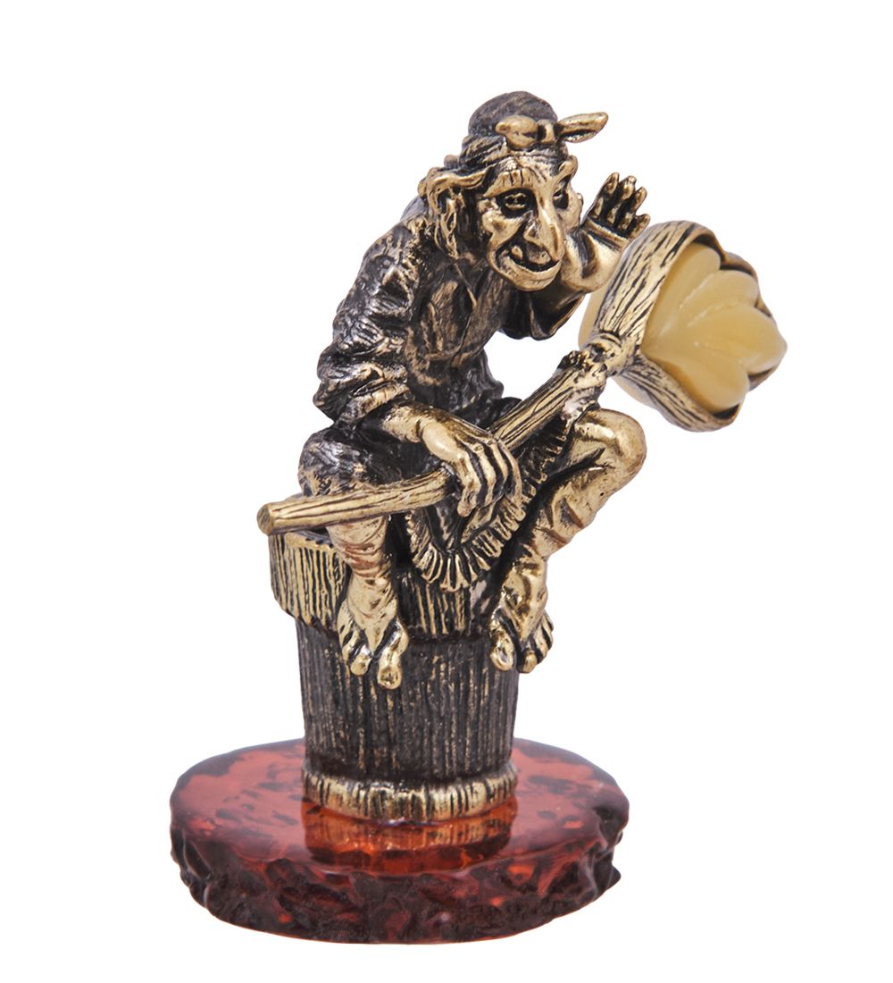 AM-4226 Фигурка «Баба Яга Привал» (латунь, янтарь)