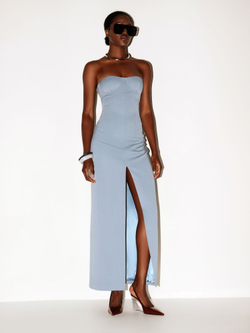 Платье макси корсетное с разрезом спереди