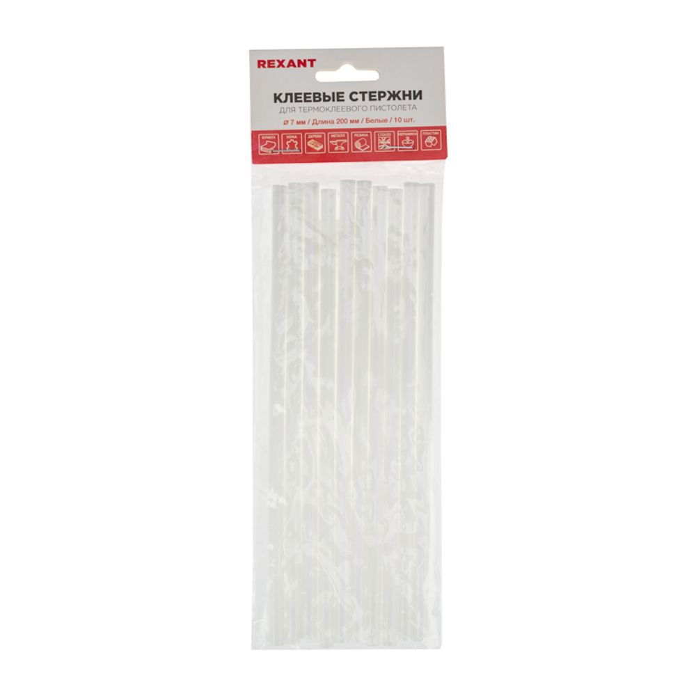 Стержни клеевые Ø7мм, 200мм, белые (10 шт/уп), хедер REXANT