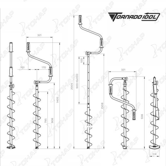 Ледобур ТОРНАДО-М2 ф100 левое вращение, без чехла (LT-100L-1) Тонар