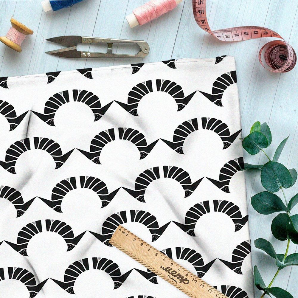 Ткань премиум интерлок черно-белая деликатность