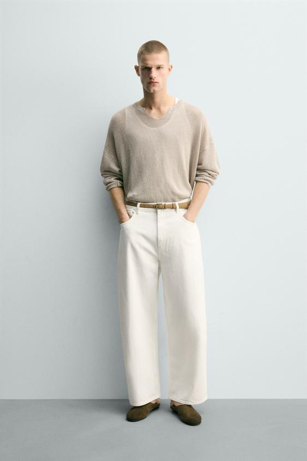 ZARA ДЖИНСЫ WIDE LEG, БЕЛЫЙ