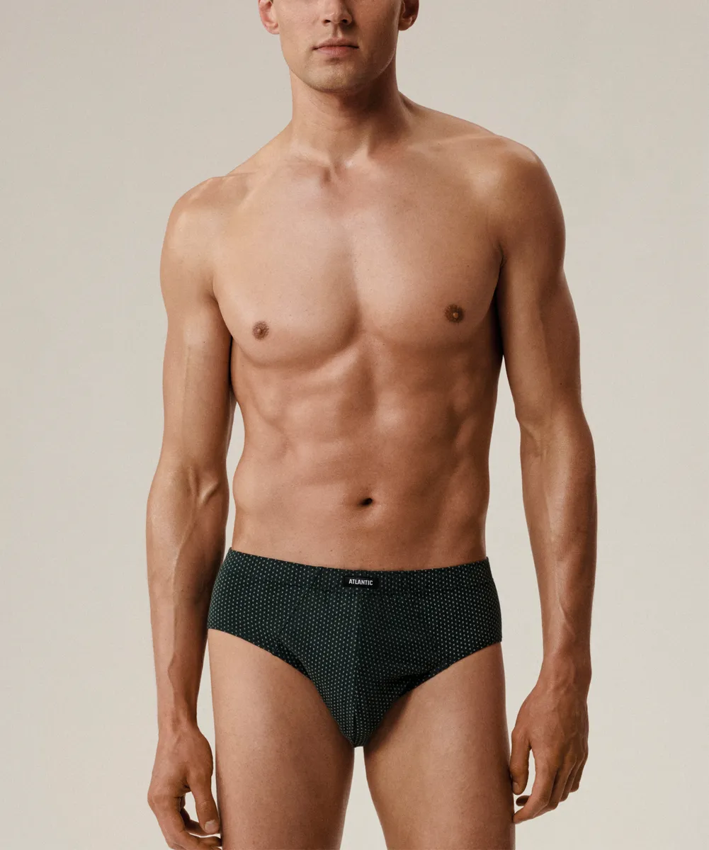 Мужские трусы слипы классика Atlantic, набор 3 шт., хлопок, изумрудные + темно-серые меланж + баклажановые, 3MP-202