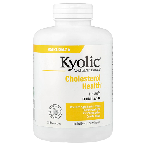 Kyolic, Aged Garlic Extract™, выдержанный экстракт чеснока для здорового уровня холестерина, формула 104, 300 капсул