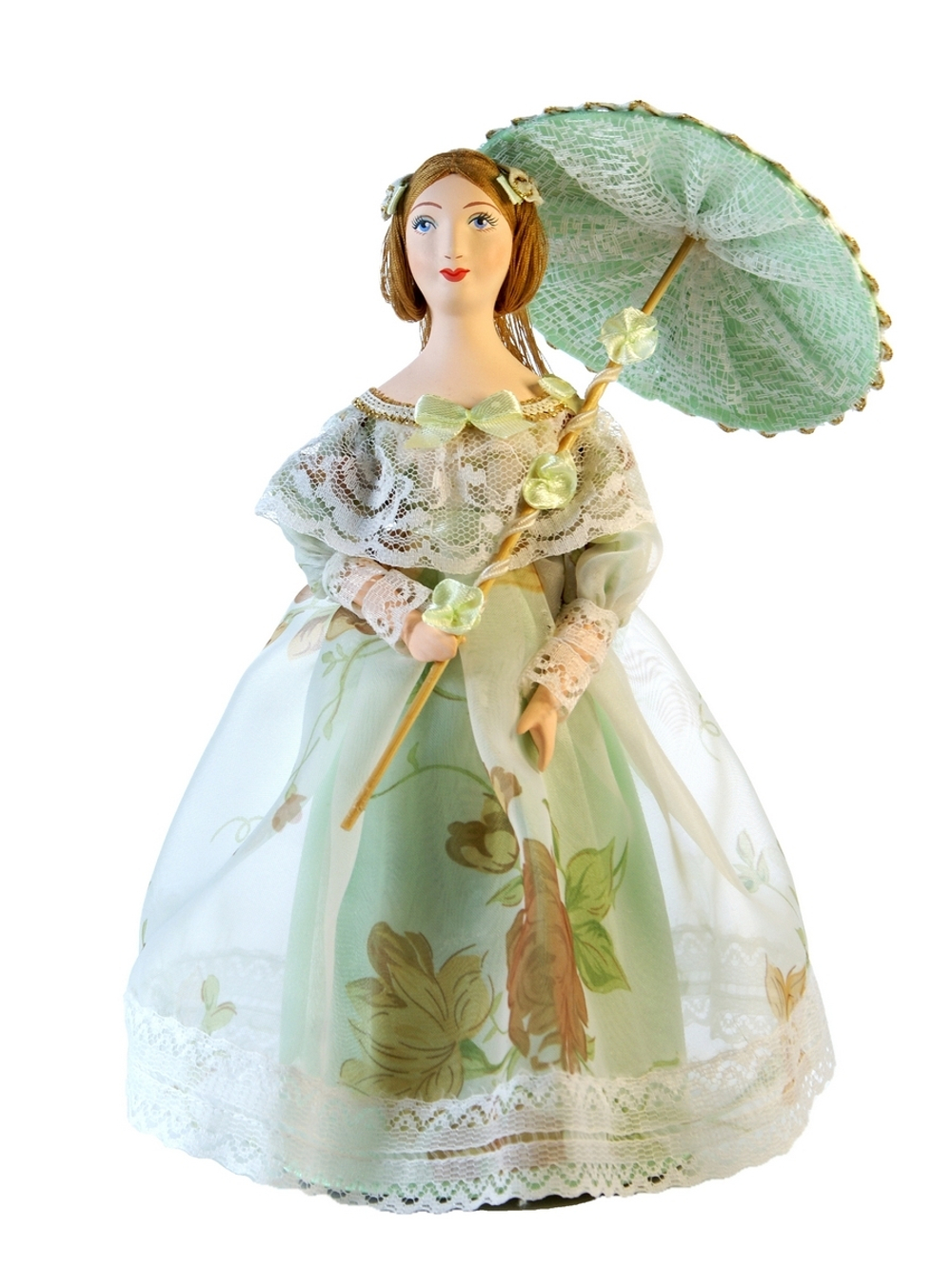 Кукла коллекционная Барышня в летнем платье с зонтиком 19 века