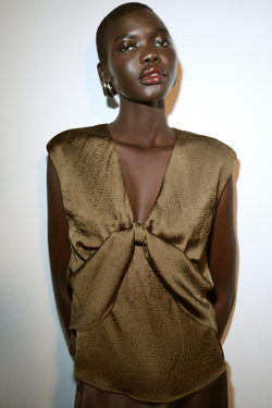 ZARA АТЛАСНЫЙ ТОП С УЗЛОМ, ХАКИ