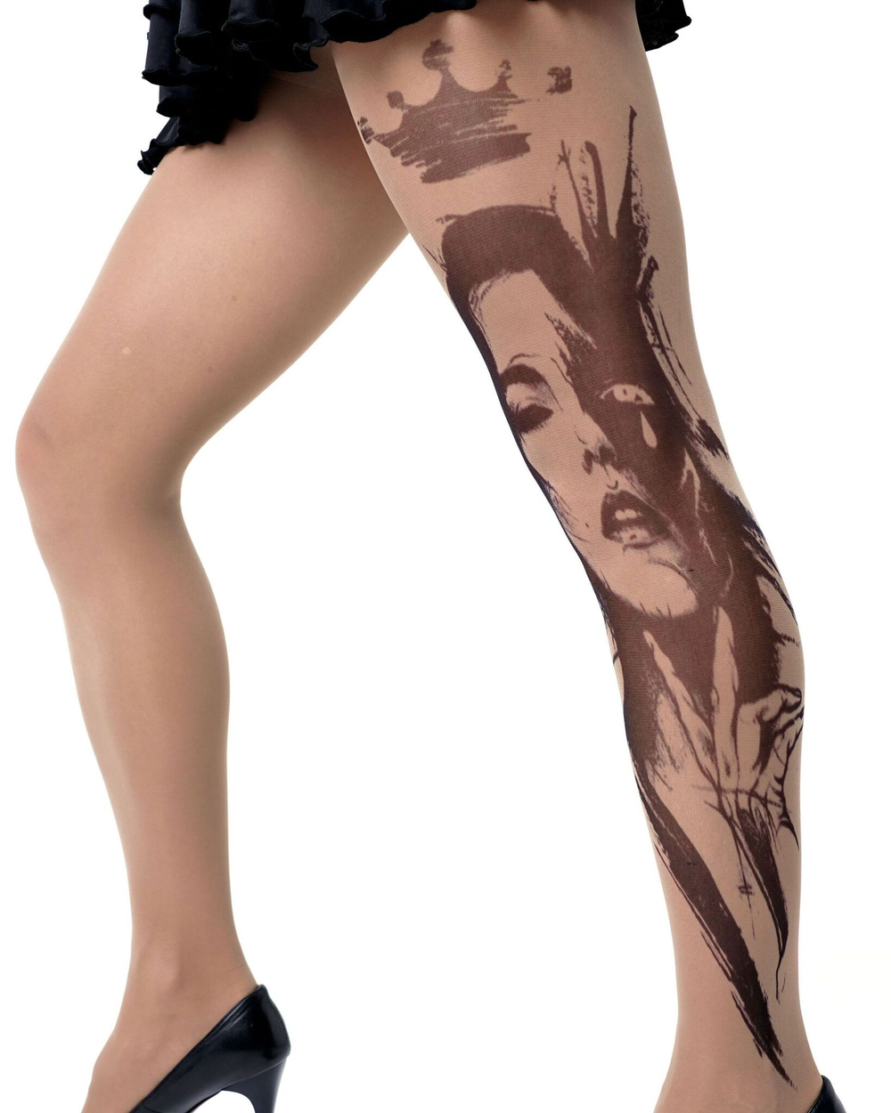 Колготки +size с принтом в виде королевы (Размер: XL-XXL-XXXL) (Цвет: бежевый)