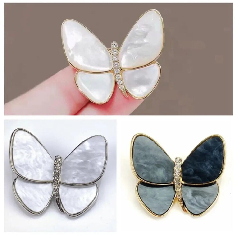 Брошка, брошь перламутровая "Бабочка". БелыйЦвет-синий. Символ стабильности и духовного начала.