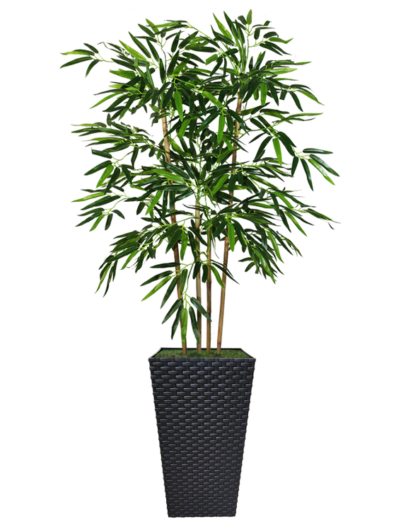 Искусственный Бамбук 130см в коричневом кашпо ротанг