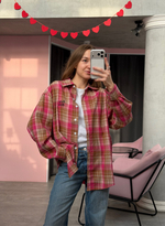 Рубашка в клетку фуксия