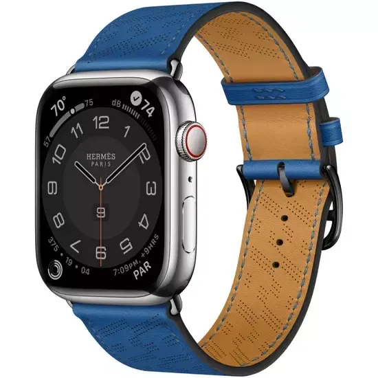 Apple Watch Hermès 45mm Silver Stainless Steel Case with H Diagonal Single Tour Bleu de France