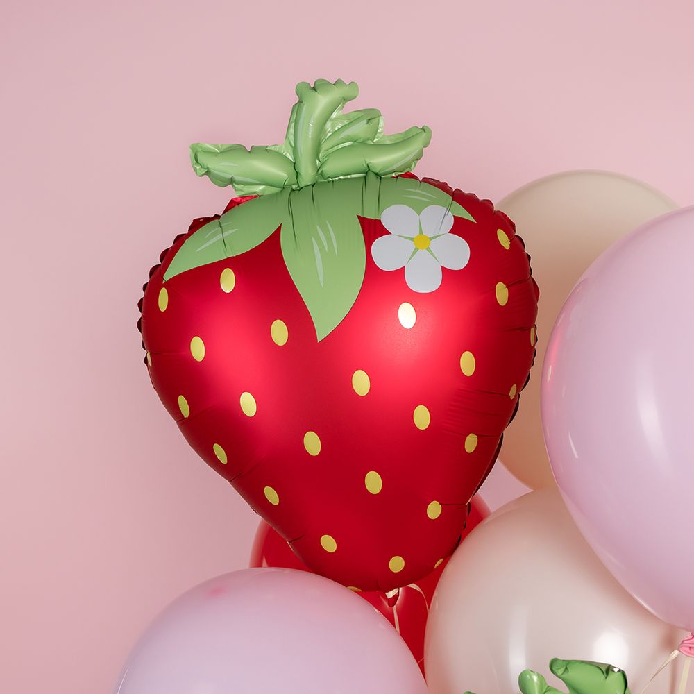 Шар (26''/66 см) Фигура, Клубника с цветком, Красный, Сатин, 1 шт. в уп.