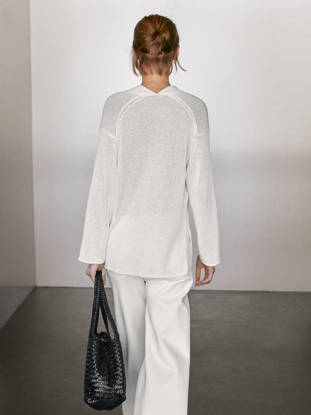 Massimo Dutti Кардиган оверсайз из тонкого трикотажа, белый