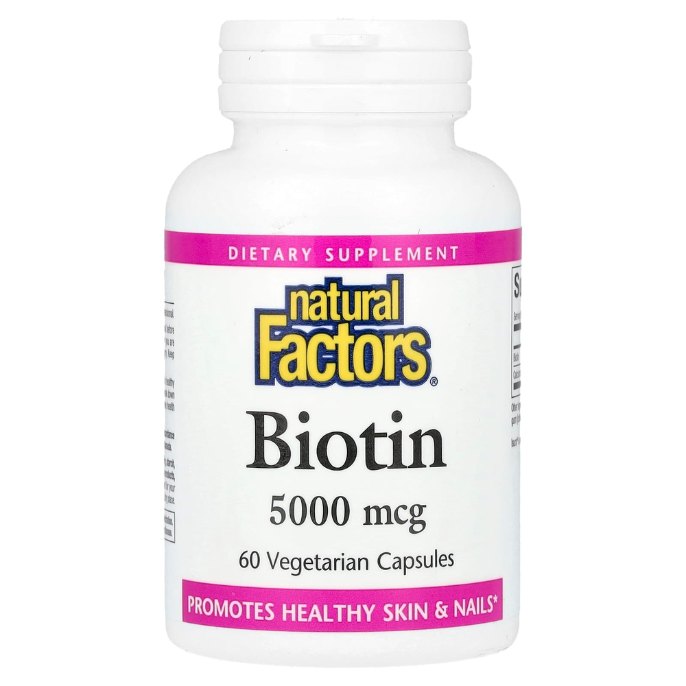 Natural Factors, Биотин, 5000 мкг, 60 вегетарианских капсул